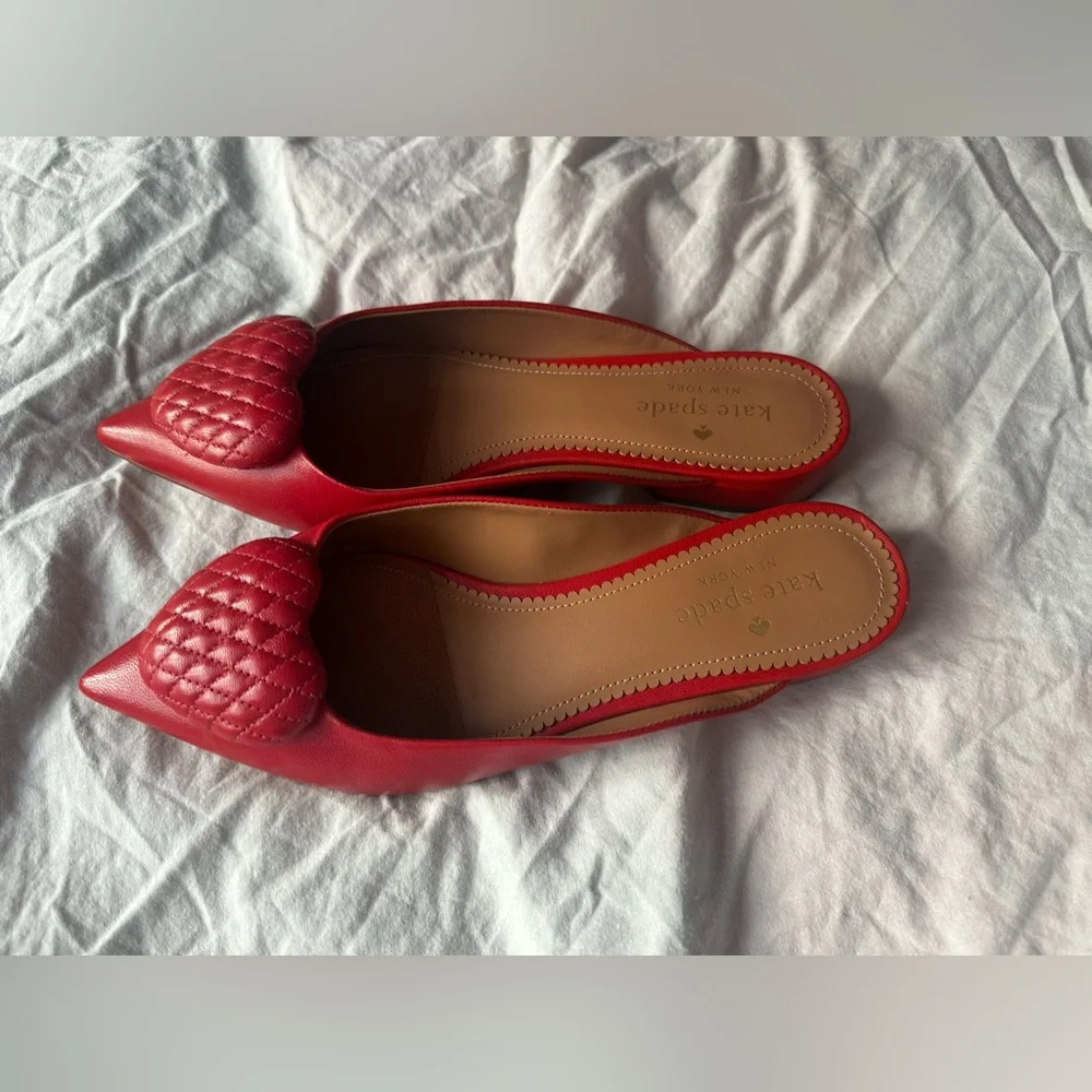 Kate Spade  Red Pointed Toe Mules  8B – Low Block Heel – Slip-On Designer Shoes - Picture 7 of 12